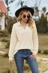 Collared Neck Cable-Knit Long Sleeve Blouse Ivory Blouses - Tophatter Daily Deals