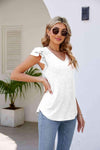 Smocked Flutter Sleeve V-Neck Top Blouses - Tophatter Daily Deals