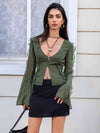 Ruffled V-Neck Long Sleeve Top Blouses - Tophatter Daily Deals