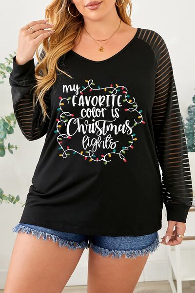 Plus Size MY FAVORITE COLOR IS CHRISTMAS LIGHTS Striped T-Shirt Black Women's T-Shirts - Tophatter Daily Deals