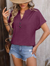 Notched Buttoned Short Sleeve T-Shirt Women's T-Shirts - Tophatter Daily Deals