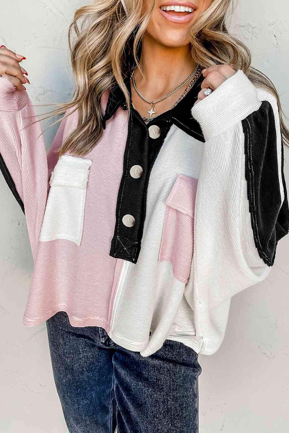 Multicolor Button-Down Long Sleeve Blouse Dusty Pink Blouses - Tophatter Daily Deals