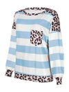 Striped Leopard Long Sleeves Top Misty Blue Women's T-Shirts - Tophatter Daily Deals