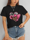 Heart Round Neck Short Sleeve T-Shirt Black Women's T-Shirts - Tophatter Daily Deals