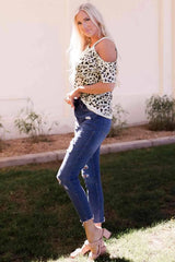 Two-Tone Animal Print Cutout Tee Women's T-Shirts - Tophatter Daily Deals