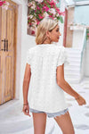 Swiss Dot Petal Sleeve Notched Top Women's T-Shirts - Tophatter Daily Deals