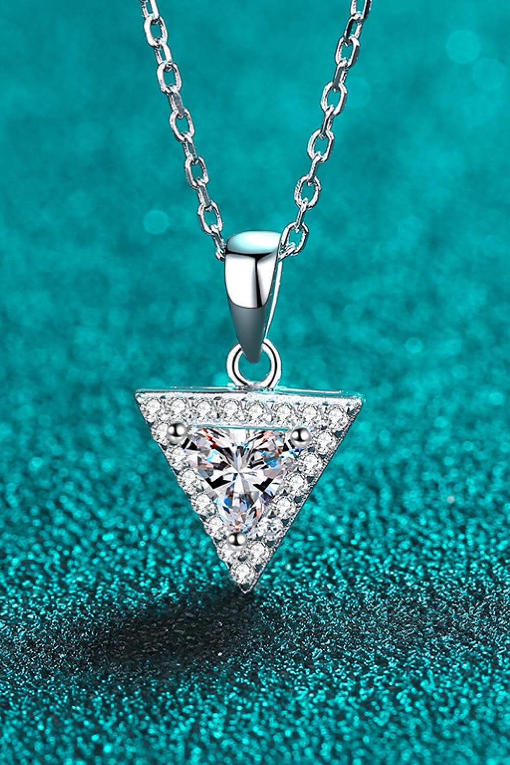 925 Sterling Silver Triangle Moissanite Pendant Necklace Silver One Size Moissanite - Tophatter Daily Deals