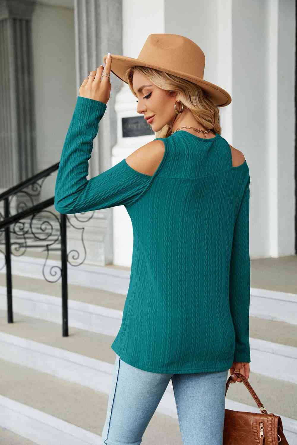 Dropped Shoulder Long Sleeve Blouse - Tophatter Deals