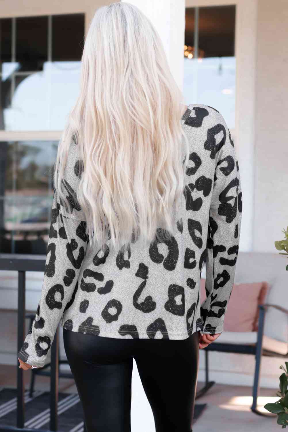 Leopard Round Neck Dropped Shoulder Top - Tophatter Deals