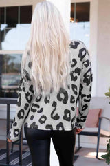 Leopard Round Neck Dropped Shoulder Top Blouses - Tophatter Daily Deals