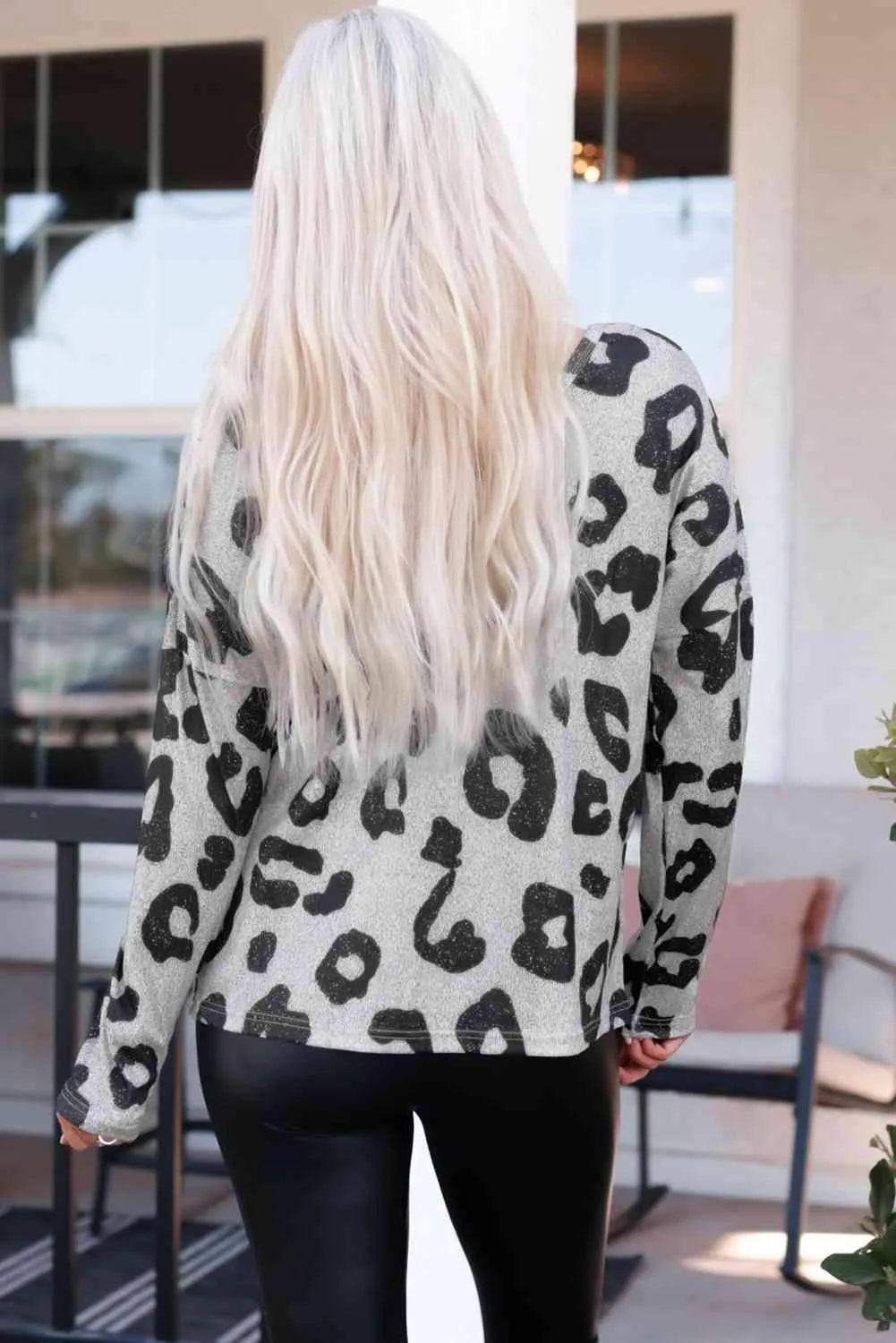 Leopard Round Neck Dropped Shoulder Top Blouses - Tophatter Daily Deals