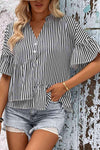 Striped Asymmetrical Flounce Sleeve Blouse Blouses - Tophatter Daily Deals