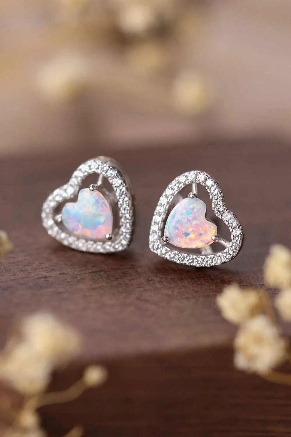 925 Sterling Silver Opal Heart Stud Earrings Opal - Tophatter Daily Deals