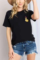 Simply Love Finger Heart Emoji Graphic Cotton T-Shirt Black Women's T-Shirts - Tophatter Daily Deals
