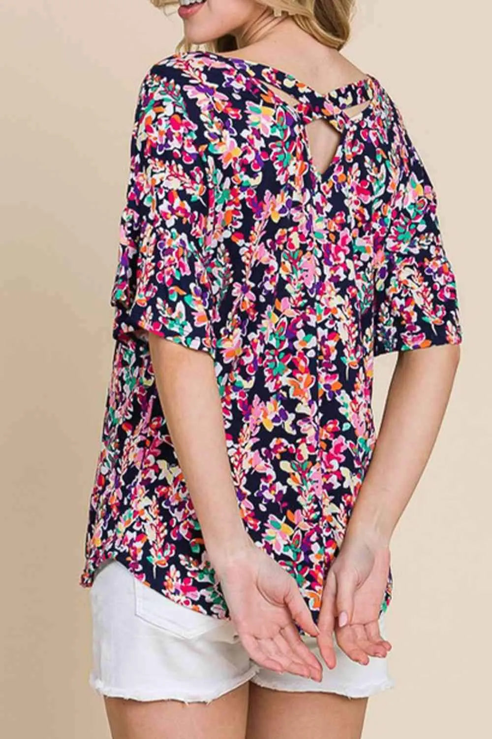 Printed Boat Neck Curved Hem Top Women's T-Shirts - Tophatter Daily Deals