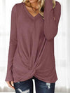 Twisted V-Neck Long Sleeve T-Shirt Magenta Women's T-Shirts - Tophatter Daily Deals