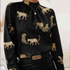 Leopard Graphic Mock Neck Puff Sleeve Blouse Blouses - Tophatter Daily Deals