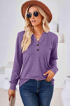 V-Neck Buttoned Long Sleeve Blouse Lavender Blouses - Tophatter Daily Deals