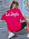 LOS ANGELES Round Neck Dropped Shoulder T-Shirt Deep Rose Women's T-Shirts - Tophatter Daily Deals