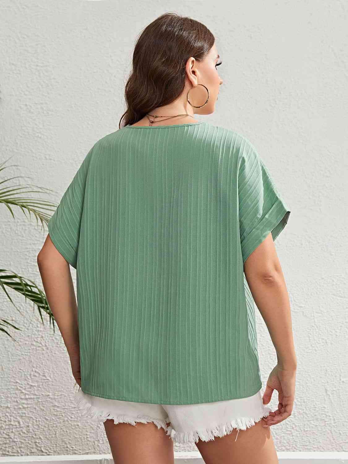 Plus Size Buttoned V-Neck Short Sleeve Top Blouses - Tophatter Daily Deals