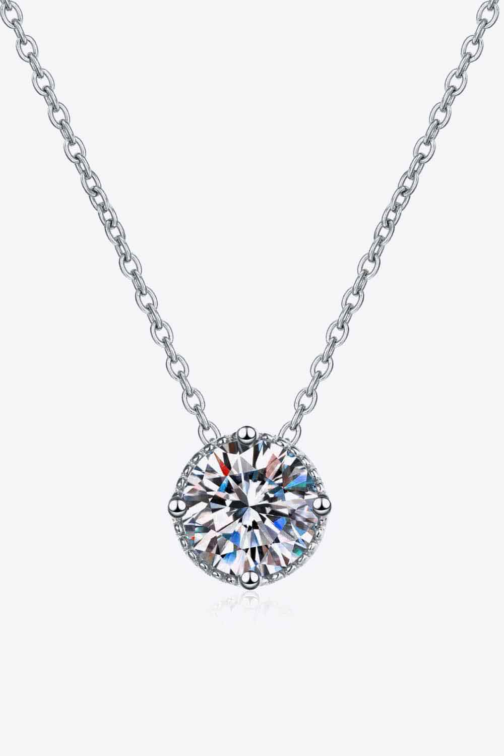 1 Carat Moissanite Round Pendant Necklace Silver One Size Moissanite - Tophatter Daily Deals