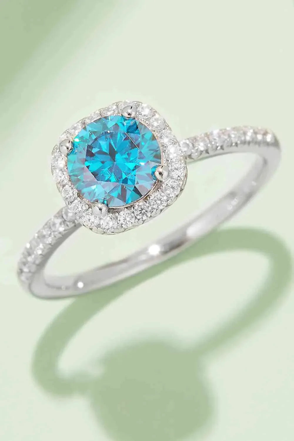 Adored 1 Carat Moissanite 925 Sterling Silver Halo Ring Sky Blue Moissanite - Tophatter Daily Deals