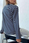 Round Neck Striped Dropped Shoulder T-Shirt Women's T-Shirts - Tophatter Daily Deals