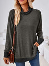 Contrast Mock Neck Long Sleeve T-Shirt Women's T-Shirts - Tophatter Daily Deals