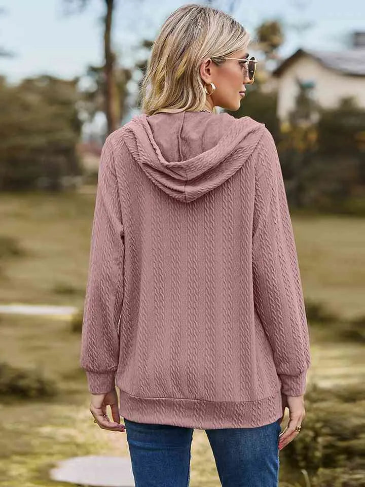 Cable-Knit Zip-Up Hooded Blouse Blouses - Tophatter Daily Deals