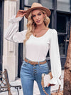 Long Flounce Sleeve Round Neck Blouse White Blouses - Tophatter Daily Deals