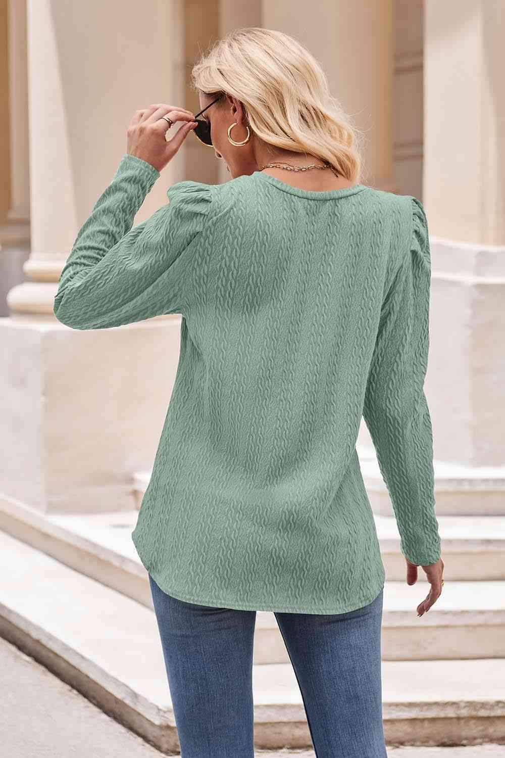 Round Neck Puff Sleeve Blouse Blouses - Tophatter Daily Deals