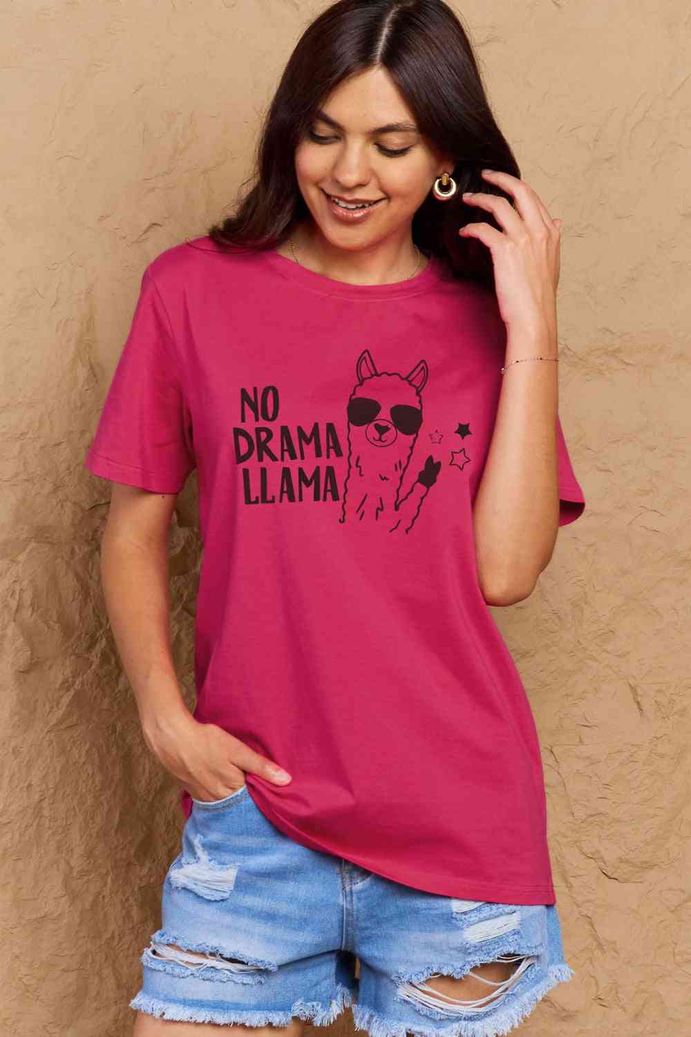 Simply Love Full Size NO DRAMA LLAMA Graphic Cotton Tee Hot Pink Women's T-Shirts - Tophatter Daily Deals