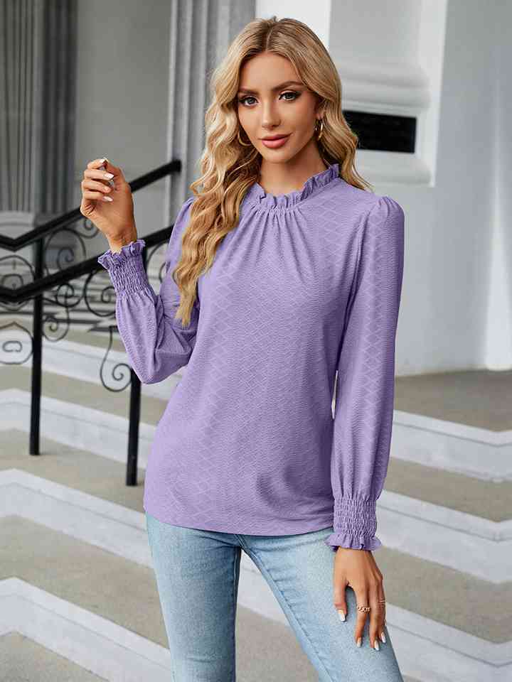 Round Neck Flounce Sleeve Blouse - Tophatter Deals