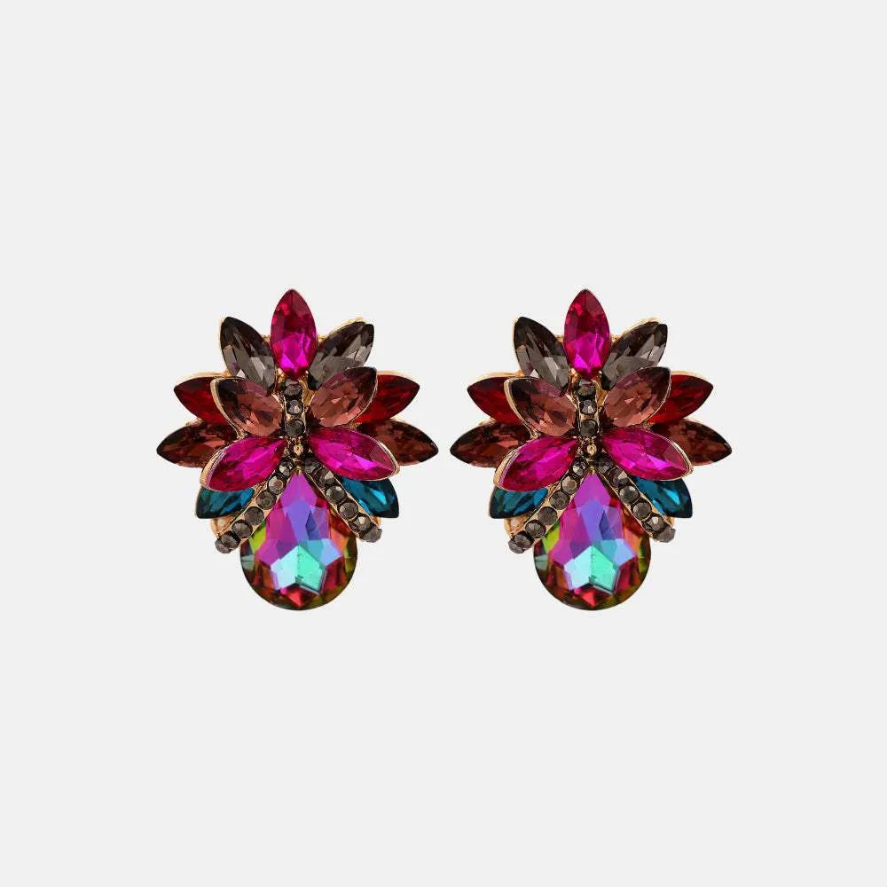 Flower Shape Glass Stone Stud Earrings Multicolor One Size Earrings - Tophatter Daily Deals