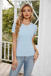 Short Sleeve Round Neck Tee Pastel Blue Women's T-Shirts - Tophatter Daily Deals