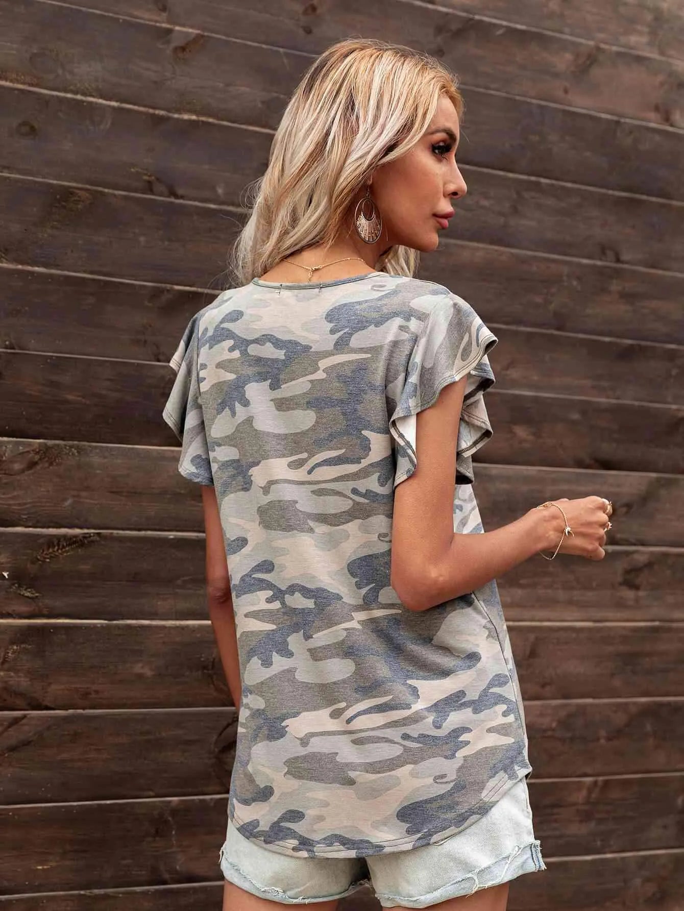 Round Neck Butterfly Sleeve Top Blouses - Tophatter Daily Deals