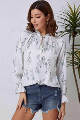 Double Take Floral Tie Neck Flounce Sleeve Blouse Blouses - Tophatter Daily Deals