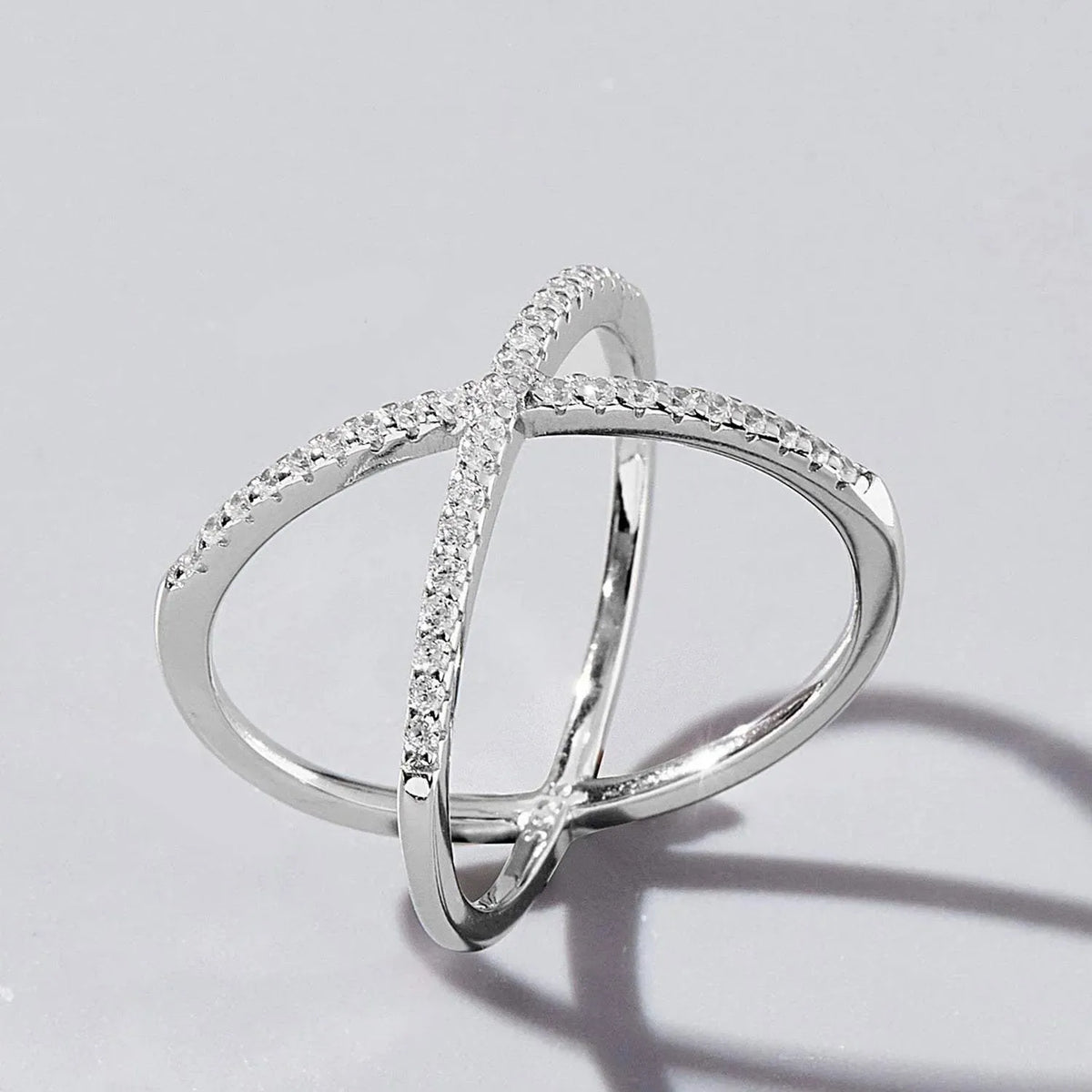 X Shape Inlaid Zircon 925 Sterling Silver Ring Rings - Tophatter Daily Deals
