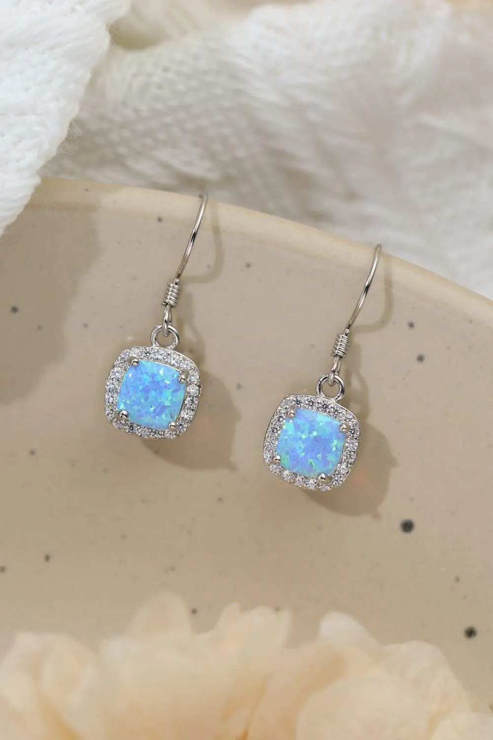 Opal Square Drop Earrings Sky Blue One Size Opal - Tophatter Daily Deals