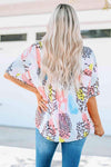 Mixed Print V-Neck Half Sleeve Top Blouses - Tophatter Daily Deals