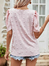 Swiss Dot Short Puff Sleeve Top Blouses - Tophatter Daily Deals