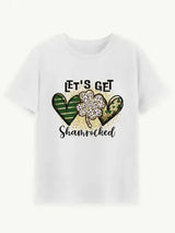 Lucky Clover Round Neck Short Sleeve T-Shirt White Women's T-Shirts - Tophatter Daily Deals