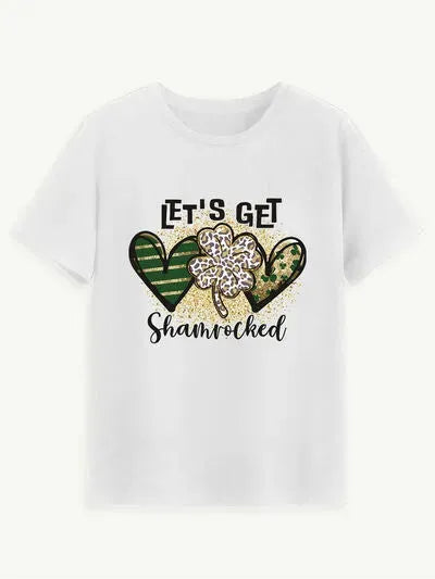Lucky Clover Round Neck Short Sleeve T-Shirt White Women's T-Shirts - Tophatter Daily Deals