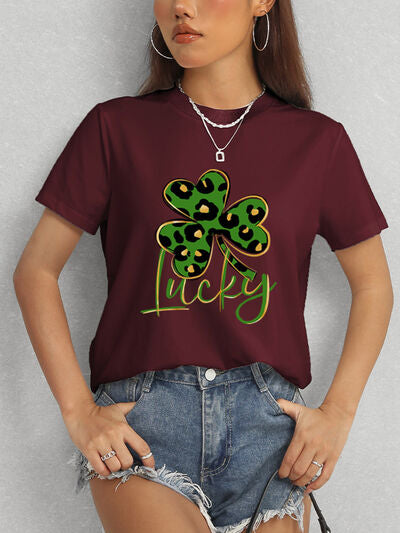 Lucky Clover Round Neck Short Sleeve T-Shirt Women's T-Shirts - Tophatter Daily Deals