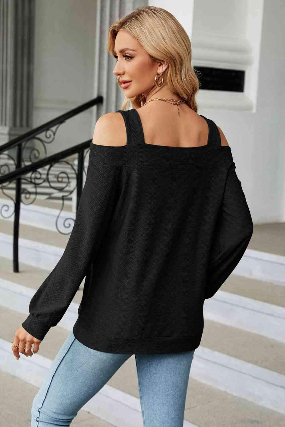 Cold Shoulder Square Neck Cutout Blouse Blouses - Tophatter Daily Deals