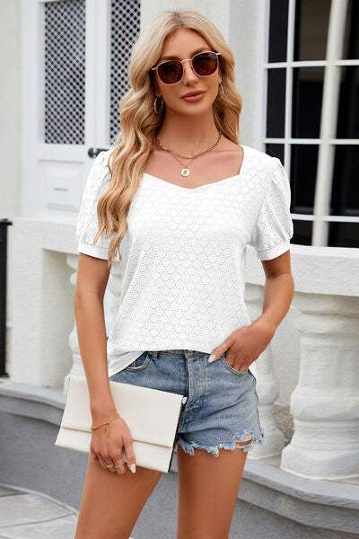 Eyelet Short Sleeve T-Shirt Women's T-Shirts - Tophatter Daily Deals