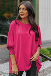 Round Neck Dolman Sleeve Textured Blouse Hot Pink Blouses - Tophatter Daily Deals