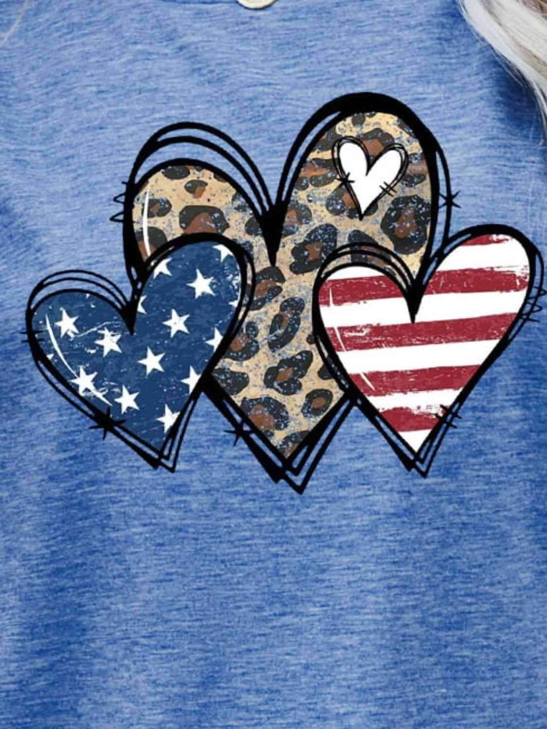 US Flag Leopard Heart Graphic Tee Women's T-Shirts - Tophatter Daily Deals