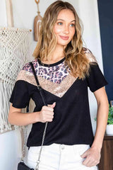 Leopard Chevron Round Neck Top Women's T-Shirts - Tophatter Daily Deals