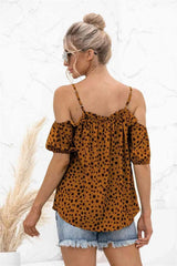 Printed Cold-Shoulder Frill Trim Blouse Blouses - Tophatter Daily Deals